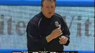 Pitt vs WVU Backyard Brawl  Coach Huggins yells at WVU fans for throwing objects on court 2310 [upl. by Itra]