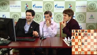 Tal Memorial 2011 Round 3 Vladimir Kramnik and Magnus Carlsen analyzing their game [upl. by Nessah945]