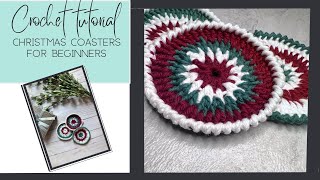 How to crochet easy Christmas coasters tutorial [upl. by Arutnev]