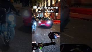 Now that was a close call london biker closecall tesla [upl. by Nirrep864]