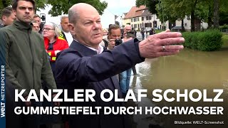 SAARLANDFLUTWELLE Kanzler Olaf Scholz macht sich ein Bild in den HochwasserGebieten  WELT News [upl. by Downs]