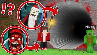 Mikey and JJ Found Longest Scary Santa Dweller amp Bridge Worm Tunnel at Night in Minecraft Maizen [upl. by Idnyc]