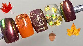 Cute Pumpkin Glitter Nail Set  Easy Nail art tutorial ✨ [upl. by Corny701]