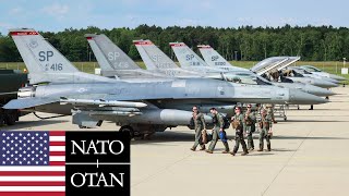 US Air Force F16 fighters during NATO military exercises in Europe [upl. by Awhsoj]