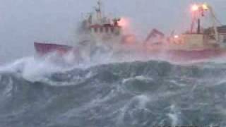 Ship in big waves at sea [upl. by Ahtiek]