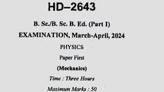 Bsc First Year Physics First Paper 2024  Durg University 2024  Bsc Paper 2024  Mechanics [upl. by Peursem]