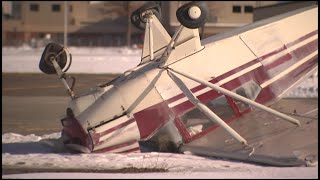 Plane flipped at WestfieldBarnes Regional Airport during Mondays high winds [upl. by Rafter]