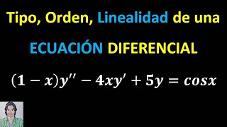 Establezca el ORDEN de la ECUACIÓN DIFERENCIAL Determine si la ecuación es LINEAL o NO LINEAL [upl. by Alikam]