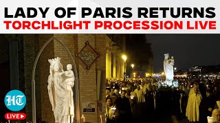 Notre Dames Historic Night LIVE  Virgin Statue Returns  Paris Cathedral  Torchlight Procession [upl. by Etnad]