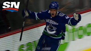 Elias Pettersson Rips Puck Past Mike Smith For First NHL Goal [upl. by Studnia]