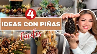 IDEAS CON PIÑAS DE PINO PARA NAVIDAD 🎄4 HERMOSAS MANUALIDADES CON PIÑAS MUY FÁCILES 🎄 [upl. by Mook663]