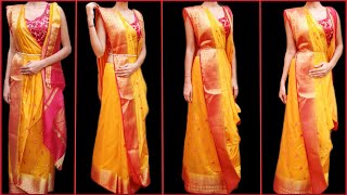 BENGALI Atpoure SAREE DRAPINGBENGALI SAREE DRAPING WITH PLEATS amp WITHOUT PLEATS [upl. by Jennette]