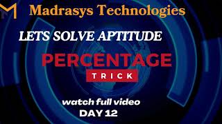 PERCENTAGE  TRICKS  QUANTITATIVE APTITUDE  PROBLEM SOLVING [upl. by Panchito478]