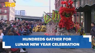 Hundreds gather for Lunar New Year celebration in Seattles Chinatown International District [upl. by Goodden466]