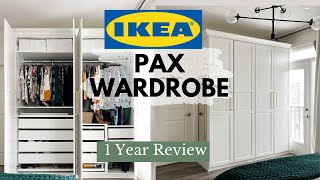 IKEA PAX Wardrobe  1 Year Review  REAL LIFE Closet Tour  What I would do differently [upl. by Callahan]