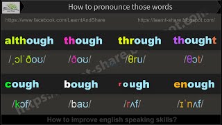 HOW TO PRONOUNCE THESE WORDS although  though  through  thought  cough  bough  rough  enough [upl. by Annawahs]