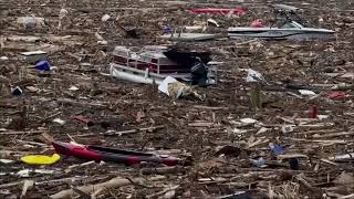 Video shows North Carolina lake almost completely filled with debris from Hurricane Helene [upl. by Leira]