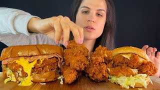 FRIED CHICKEN FINGERS SANDWICH amp BURGER  MUKBANG  ASMR  EATING SOUNDS [upl. by Aicelf490]