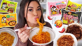 Trying SPICY Korean Buldak Ramen Noodle Flavors [upl. by Marysa]