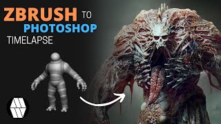 ZBrush to Photoshop Timelapse  Mutant Abomination Concept [upl. by Manard]