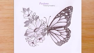 Creative Art  How to draw a combination of butterflies and flowers  Step by step Pencil Sketch [upl. by Worth]