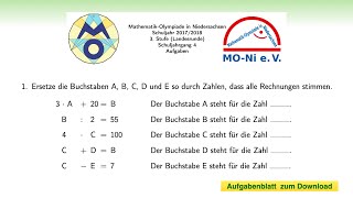 NI570431 🏋️‍♀️ MathematikOlympiade 2018 🏋️‍♀️ Klasse 4  Aufgabe 1  3 Stufe Landesrunde [upl. by Rodie373]