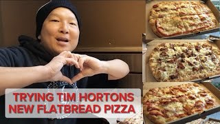 Trying Tim Hortons New Flatbread Pizzas Pepperoni Simply Cheese and Bacon Everything [upl. by Gasperoni183]