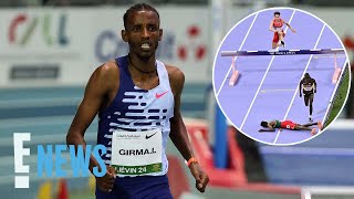 Olympic Runner Lamecha Girma Taken on Stretcher After Frightening Fall  2024 Olympics  E News [upl. by Alaster]