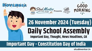 School Assembly Todays News Headlines for 26 November 2024 in English [upl. by Alyehs]