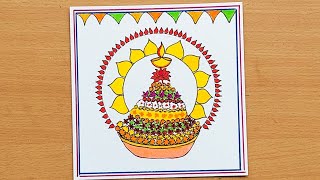 Bathukamma Festival DrawingHow to draw Bathukamma Drawing step by step [upl. by Alvan]