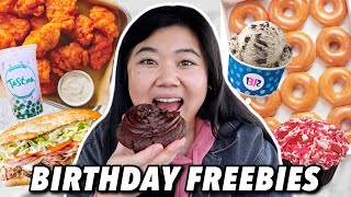 ONLY EATING FREE BIRTHDAY FOOD FOR 24 HOURS 🥳 Birthday Freebies 2023 [upl. by Baumann]