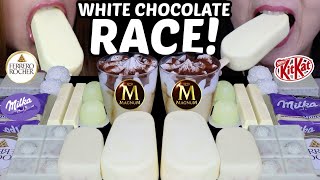 ASMR WHITE CHOCOLATE DESSERT RACE GIANT MILKA ALFAJOR MAGNUM ICE CREAM FERRERO ROCHER KITKAT 먹방 [upl. by Dinin880]