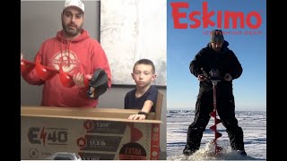 NEW Eskimo E40 Ice Auger  Unboxing review and first holes [upl. by Adnahsat]