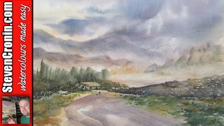 Simple watercolour landscape painting lesson [upl. by Otrebmuh]