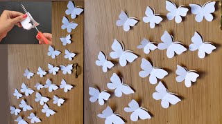 easy white Paper Butterfly wall decoration  How to make Paper Butterfly 5 minutes craft [upl. by Siryt]