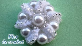 DIY  Flor a crochet de perlas y mostacillas DIY  Crochet flower of pearls and beads [upl. by Rese]