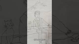 Young Boy sitting with a Cat 🐈 drawing drawingideas sketch cats ytshorts shortsfeed [upl. by Gentille]