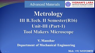 Metrology Unit III Part 1 Tool Makers Microscope [upl. by Laddy]