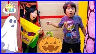 Ryans Giant Crayons Lost in Halloween Box Fort Maze  Learn Colors [upl. by Hock]