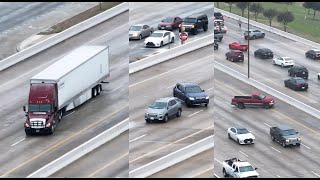 Drone captures Houston icy bridge spins slides saves and close calls [upl. by Campbell502]