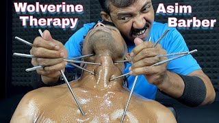 Asim Barber Wolverine Therapy  Asim Barber Chopstick Massage ASMR With Hair Crack and Neck Crack [upl. by Maud]