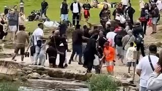 Brawl at Dovedale Stepping Stones as People Hurl Large Sticks [upl. by Eiramana]