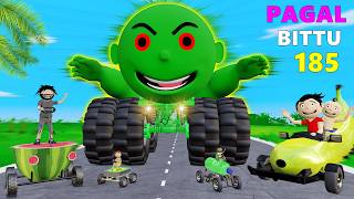 Monster Truck Watermelon Banana Mango Bottle Car Race  Gadi Wala Cartoon  Desi Comedy Video [upl. by Terchie]