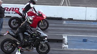 H2 Ninja vs Ducati Panigale V4 drag race [upl. by Klara]