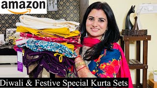 Diwali Special Amazon Kurta Set Haul Embroidered Kurta Pant With Dupatta SetAnarkali Kurta Palazzo [upl. by Nawoj]