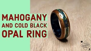 Mahogany Wood with Cold Black Bello Opal and Brass Bentwood Ring [upl. by Mur616]