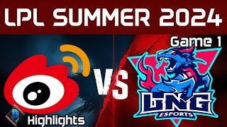 WBG vs LNG Highlights Game 1 LPL Summer 2024 Weibo Gaming vs LNG Esports by Onivia [upl. by Kelton]