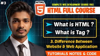 HTML Tutorial for Beginners What is HTML in Hindi  What is Tag in HTML Website vs Web Application [upl. by Notsla512]