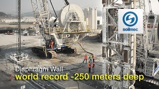 World record 250 meter deep Hydromill Technology Diaphragm Wall slurry wall Soilmec [upl. by Marmawke]