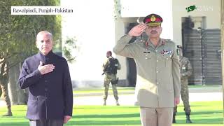 Pakistan PM pledges full support to armed forces on first military headquarters visit since election [upl. by Aniretake]